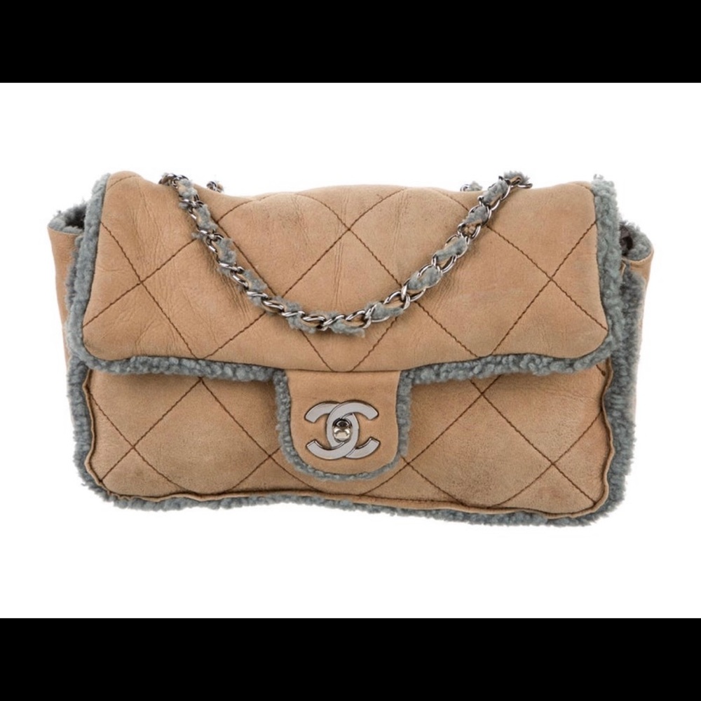 Authentic vintage shearling Chanel cc flap bag